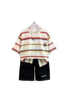 Striped Crewneck Loose Boy Clothing Sets -Kids Clothing Shop P 20240611113209526 394