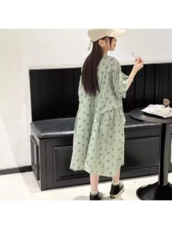 Flower Crewneck Three-quarter Sleeve Girl Dresses -Kids Clothing Shop P 20240611115603510 574