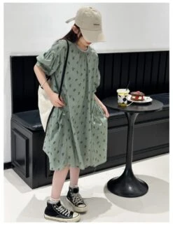 Flower Crewneck Three-quarter Sleeve Girl Dresses -Kids Clothing Shop P 20240611115604761 558