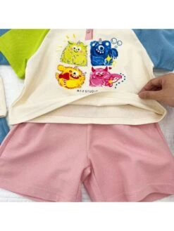 Cartoon Colorblock Cotton Wide Leg Girl Clothing Sets -Kids Clothing Shop P 20240611142010667 226