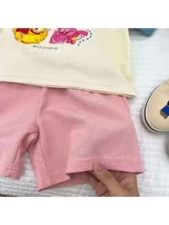 Cartoon Colorblock Cotton Wide Leg Girl Clothing Sets -Kids Clothing Shop P 20240611142011453 609