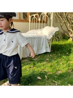 Navy Colorblock Doll Collar Cotton Girl Clothing Sets -Kids Clothing Shop P 20240611143239679 319