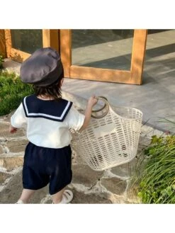 Navy Colorblock Doll Collar Cotton Girl Clothing Sets -Kids Clothing Shop P 20240611143240385 165