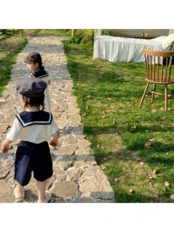 Navy Colorblock Doll Collar Cotton Girl Clothing Sets -Kids Clothing Shop P 20240611143241173 424