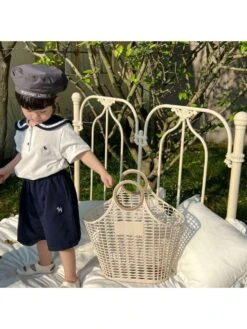 Navy Colorblock Doll Collar Cotton Girl Clothing Sets -Kids Clothing Shop P 20240611143243034 657