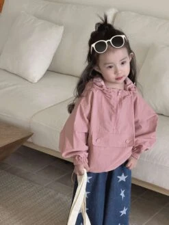 Solid Color Hooded Loose Girl Coat -Kids Clothing Shop P 20240611144017344 916