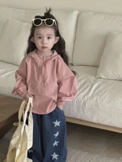 Solid Color Hooded Loose Girl Coat -Kids Clothing Shop P 20240611144018593 875