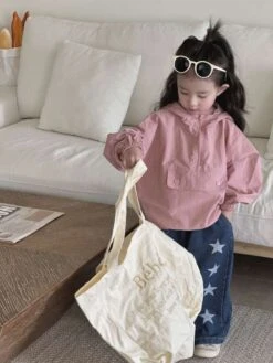 Solid Color Hooded Loose Girl Coat -Kids Clothing Shop P 20240611144021491 214