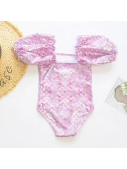 Fish Scale Colorblock Boat Neck Fitted Swimsuits -Kids Clothing Shop P 20240611155218088 685