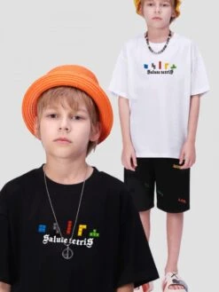 Cartoon Pattern Letter Pattern Crewneck Boy Tops