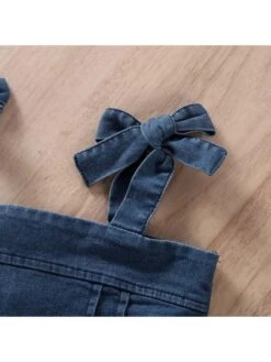 Split Hem Tie-wrap Spaghetti Straps Denim Girl Clothing Sets -Kids Clothing Shop P 20240612102822746 946