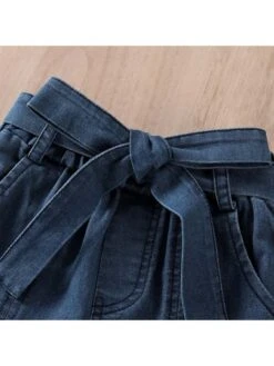 Split Hem Tie-wrap Spaghetti Straps Denim Girl Clothing Sets -Kids Clothing Shop P 20240612102824037 420
