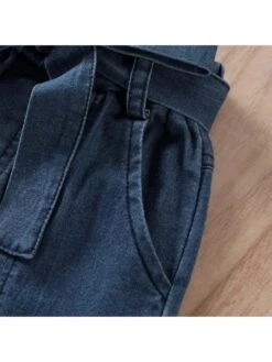 Split Hem Tie-wrap Spaghetti Straps Denim Girl Clothing Sets -Kids Clothing Shop P 20240612102824578 360