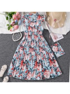 Flower Stand Collar Princess Girl Dresses