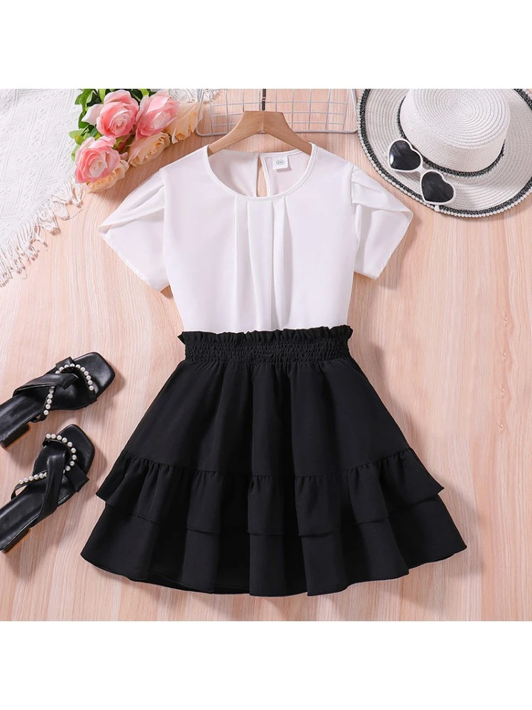 Patchwork Crewneck Short Sleeve Girl Dresses 1 Patchwork Crewneck Short Sleeve Girl Dresses