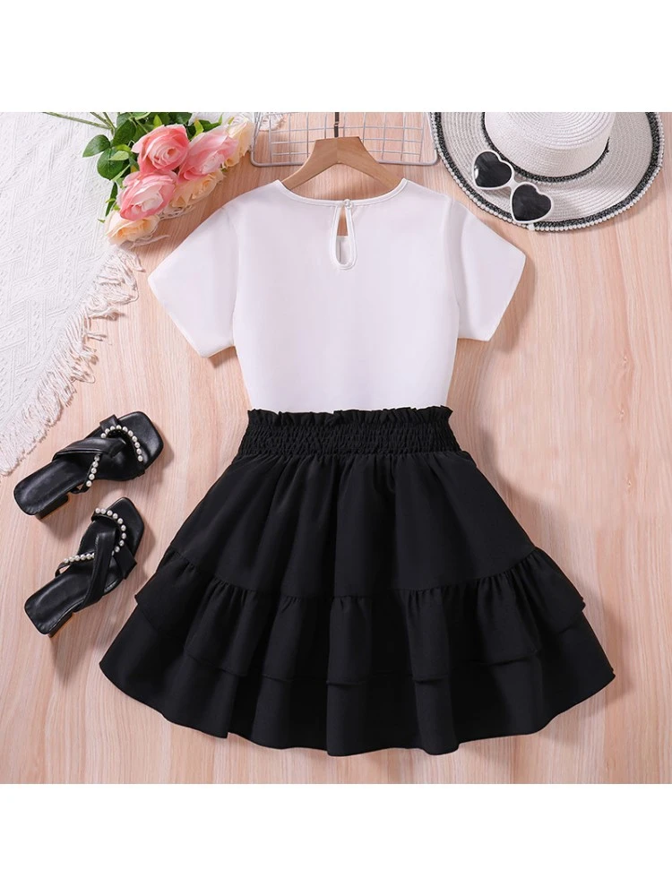 Patchwork Crewneck Short Sleeve Girl Dresses 2 Patchwork Crewneck Short Sleeve Girl Dresses - Image 2