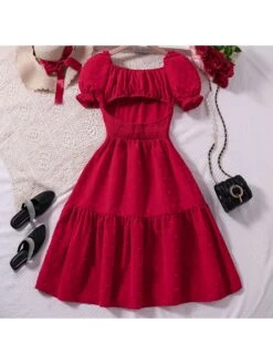 Solid Color Short Sleeve Princess Girl Dresses -Kids Clothing Shop P 20240612144810258 540