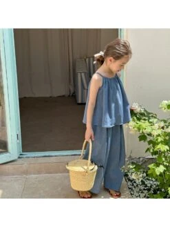 Solid Color Spaghetti Straps Cotton Girl Clothing Sets -Kids Clothing Shop P 20240613085205154 169