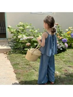 Solid Color Spaghetti Straps Cotton Girl Clothing Sets -Kids Clothing Shop P 20240613085205659 984