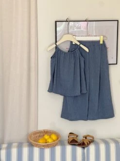 Solid Color Spaghetti Straps Cotton Girl Clothing Sets -Kids Clothing Shop P 20240613085207419 828