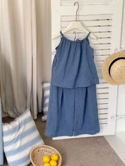 Solid Color Spaghetti Straps Cotton Girl Clothing Sets -Kids Clothing Shop P 20240613085208108 680