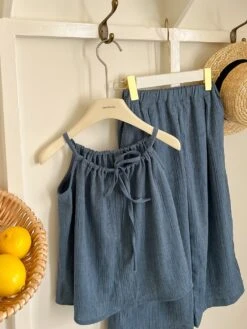 Solid Color Spaghetti Straps Cotton Girl Clothing Sets -Kids Clothing Shop P 20240613085208678 996