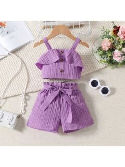 Pure Color Ruffle Cropped Girl Clothing Sets