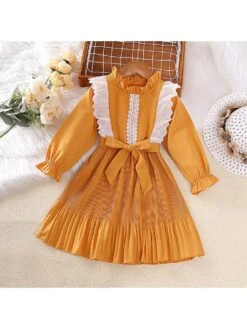 Solid Color Long Sleeve Princess Girl Dresses