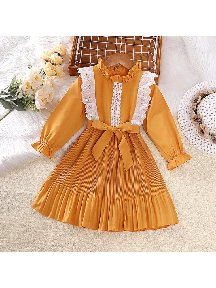 Solid Color Long Sleeve Princess Girl Dresses 1 Solid Color Long Sleeve Princess Girl Dresses