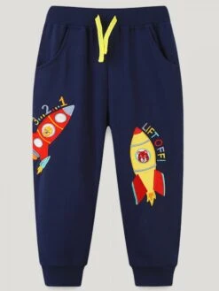 Contrast Color Cotton Mid-rise Boy Pants