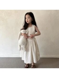 Solid Color Square Neck A-line Girl Clothing Sets