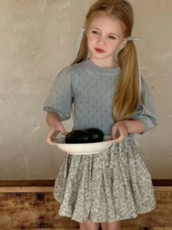 Disty Floral Printing Hollow-out Cotton A-line Girl Clothing Sets