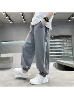Colorblock Solid Color Slit Pocket Boy Pants