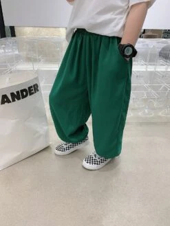 Solid Color Mid-rise Oversized Boy Pants
