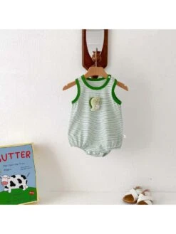 Lacework Striped Cotton Rompers