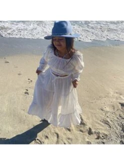 Solid Color Ruffle Boat Neck A-line Girl Clothing Sets