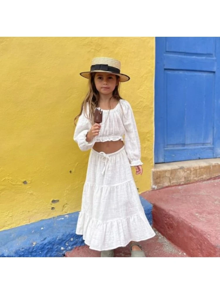 Solid Color Ruffle Boat Neck A-line Girl Clothing Sets 4 Solid Color Ruffle Boat Neck A-line Girl Clothing Sets - Image 4