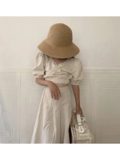 Pleated High Rise Cropped Girl Clothing Sets