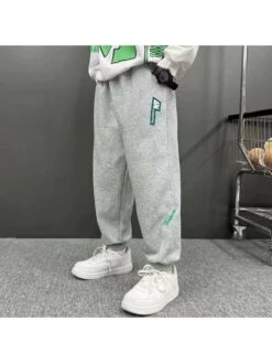 Letter Mid-rise Loose Boy Pants