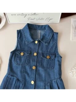 Sleeveless Cotton Single Breasted Girl Dresses -Kids Clothing Shop P 20240614161245916 291