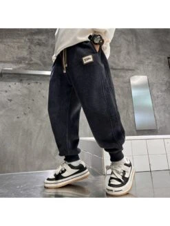 Slogan Wool High Rise Boy Pants