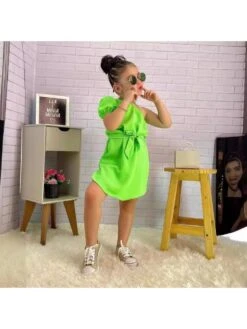 Solid Color Inclined Shoulder With Belt Girl Dresses 7 Solid Color Inclined Shoulder With Belt Girl Dresses -Kids Clothing Shop P 20240617101605530 395