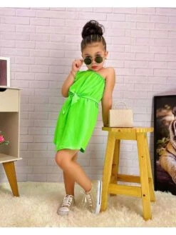 Solid Color Inclined Shoulder With Belt Girl Dresses 8 Solid Color Inclined Shoulder With Belt Girl Dresses -Kids Clothing Shop P 20240617101606340 668