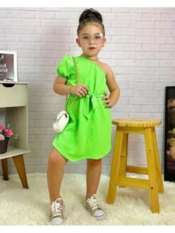Solid Color Inclined Shoulder With Belt Girl Dresses 9 Solid Color Inclined Shoulder With Belt Girl Dresses -Kids Clothing Shop P 20240617101607055 936