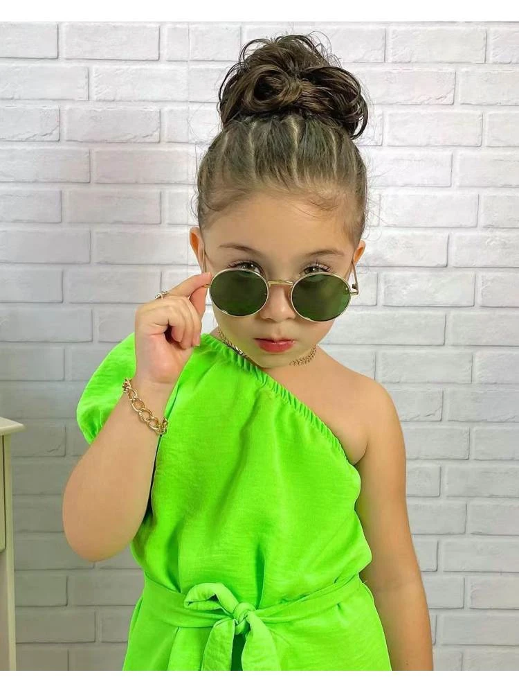 Solid Color Inclined Shoulder With Belt Girl Dresses 6 Solid Color Inclined Shoulder With Belt Girl Dresses - Image 6