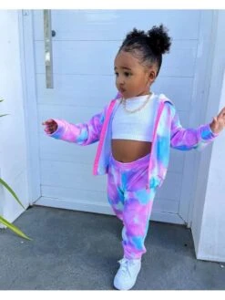 Tie Dye Hooded Loose Girl Clothing Sets