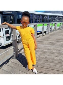 Pure Color Patchwork Crewneck Wide Leg Girl Jumpsuit -Kids Clothing Shop P 20240617144002644 604