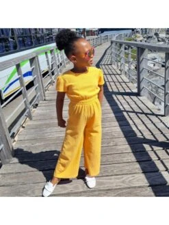 Pure Color Patchwork Crewneck Wide Leg Girl Jumpsuit -Kids Clothing Shop P 20240617144003159 388
