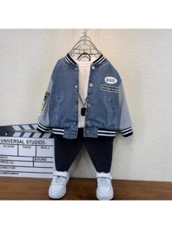 Colorblock Striped Cardigan Denim Jackets Boy Coat