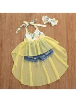 Ripped Irregular Tie-wrap Asymmetrical Girl Clothing Sets -Kids Clothing Shop P 20240617171209075 623